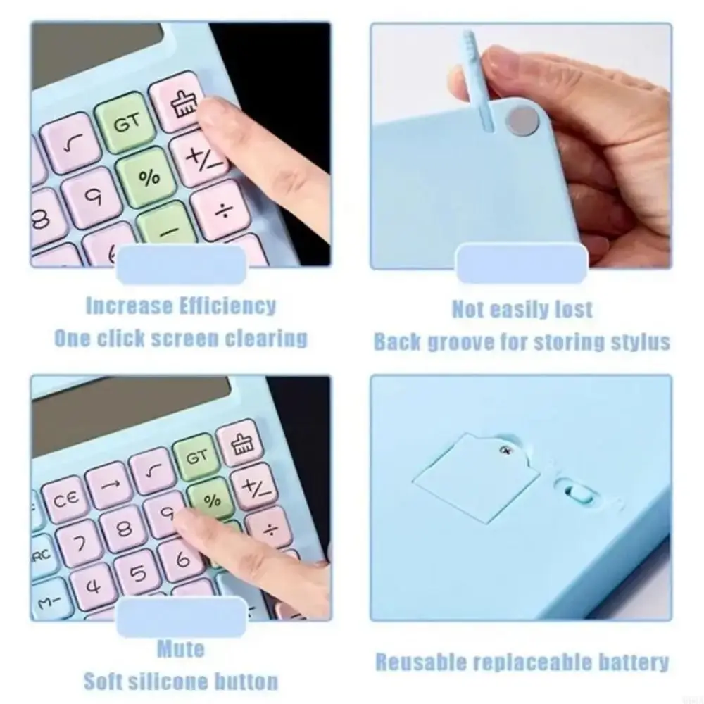 Taschenrechner mit großem LCD-Display und Schreibtafel, solarbetriebener, löschbarer 12-stelliger Solarrechner mit Stift und großer Taste