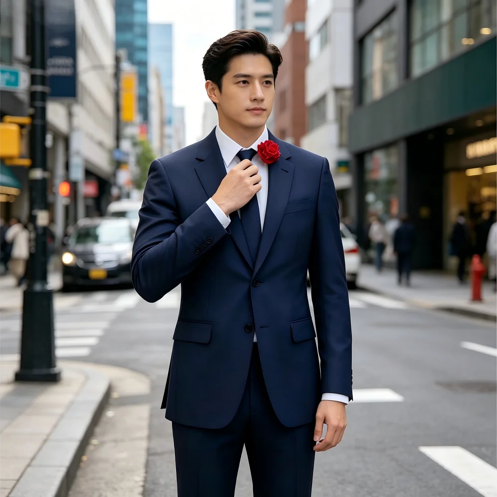 

High-Quality Boutique Solid Color Men's Casual Business Tuxedo 2-Piece Suit Wedding Dress Ensemble