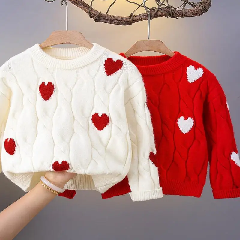 

Вязаный свитер для девочек, осенне-зимние топы с длинными рукавами, милый пуловер с круглым вырезом и рисунком, удобная детская одежда для детей 4–12 лет
