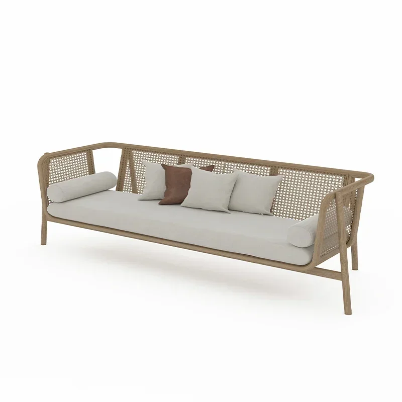 A Bed and breakfast sofa combination solid wood rattan sofa Japanese three-person sofa rattan chair