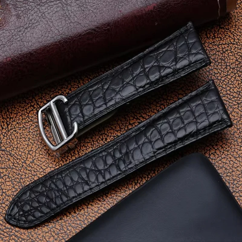 Alligator Leather Strap For Cartier Solo Tank London Genuine Leather Black Brown Watch Band Men Women 16mm 18mm 20mm 22mm 24mm