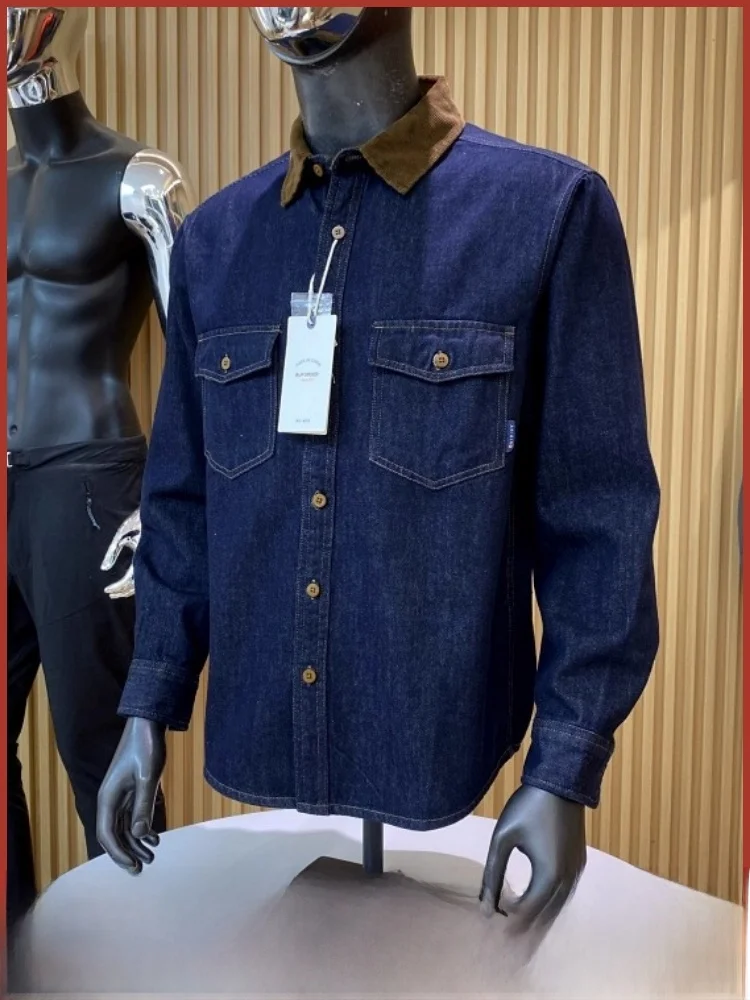 

Повседневная мужская джинсовая одежда Long Sve Irt Jaet с цветочным воротником из смеси хлопка и полиэстера, весенне-осенняя одежда