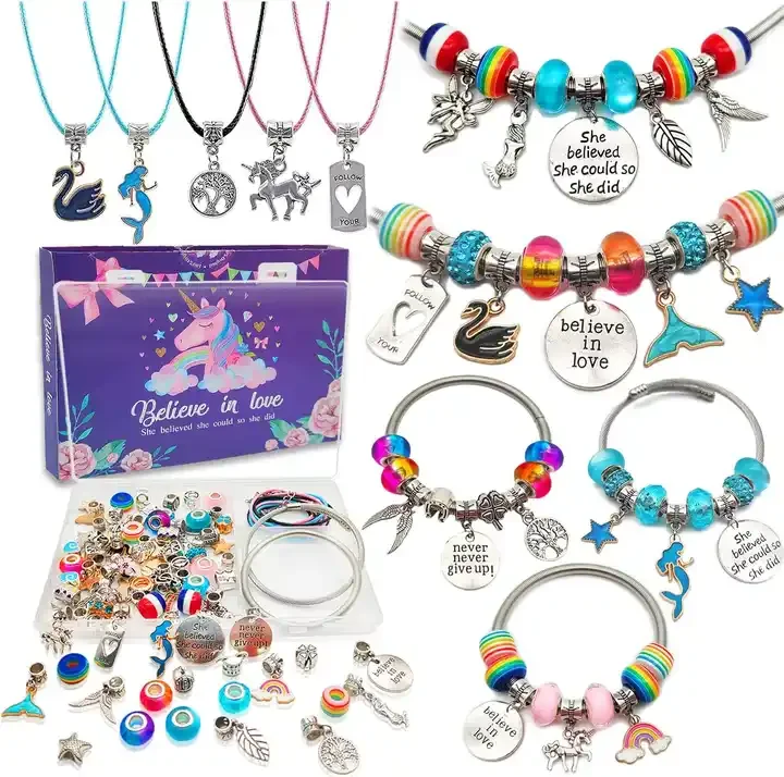 Pendant Charm Bracelet Making Kit With Resin Beads For Kids Girl Colored Enamel Charms Jewelry Making Kit Hot Sell