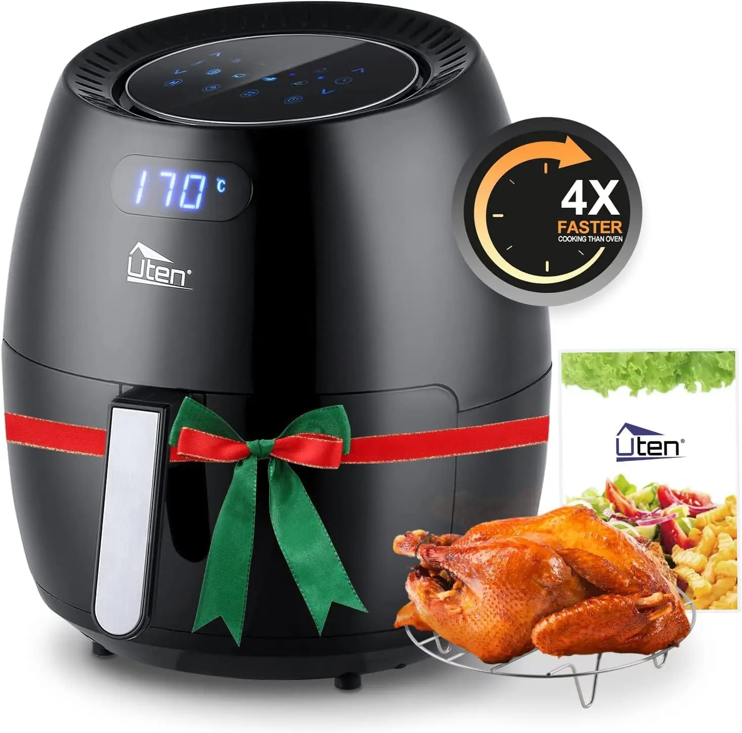 

6.9QT Air Fryer, 1700W 8-in-1 Oil-Less Cooker, LED Touchscreen, Fast Heat, Non-Stick, Black