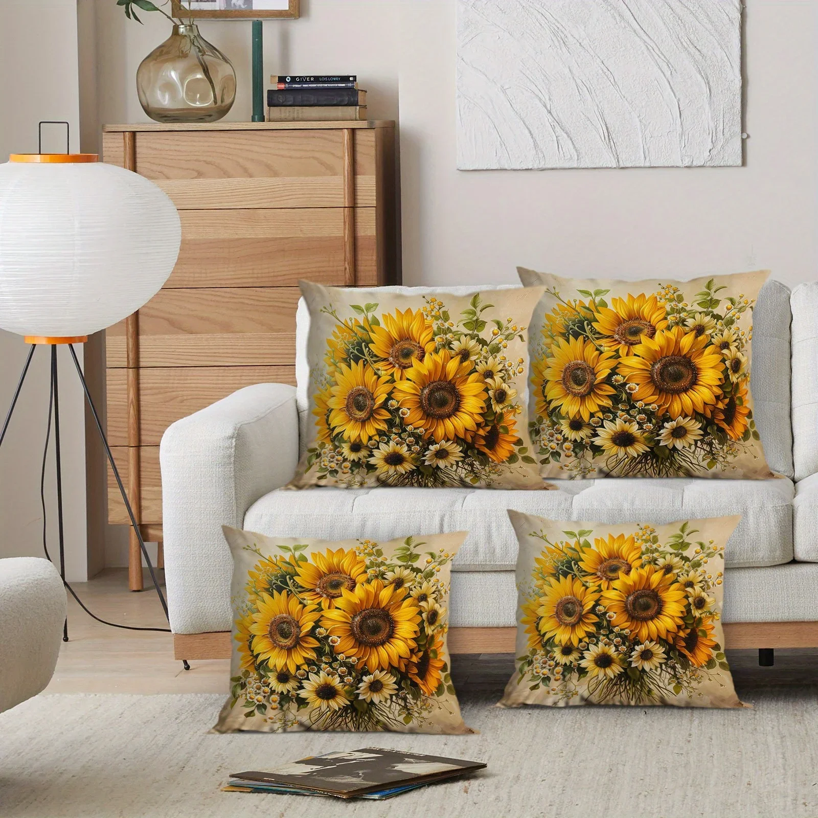 Sunflower flower decorative pillowcase, ultra-soft polyester pillowcase for living room sofa and car pillowcase decoration