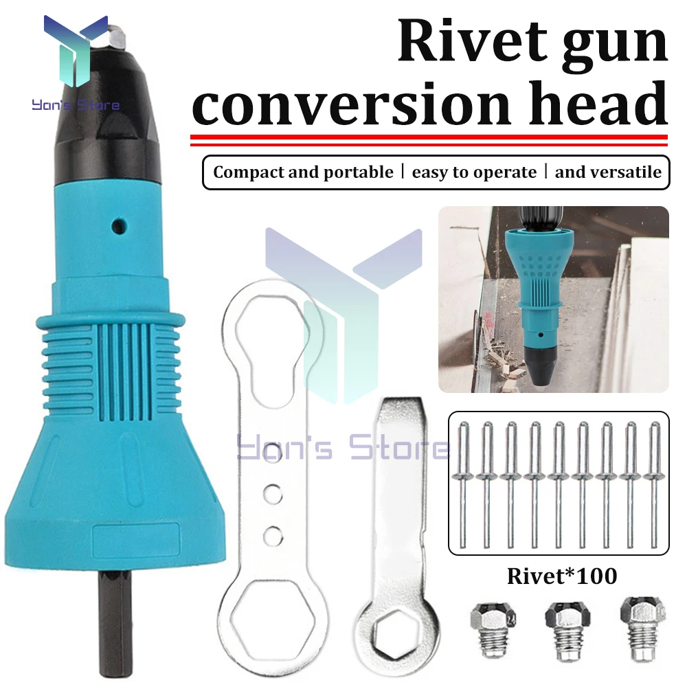 1Set Electric Rivet Gun Conversion Head Rivet Nut Gun Drill Adapter Cordless Riveting Tool Insert Nut Pull Rivet Tool Kit