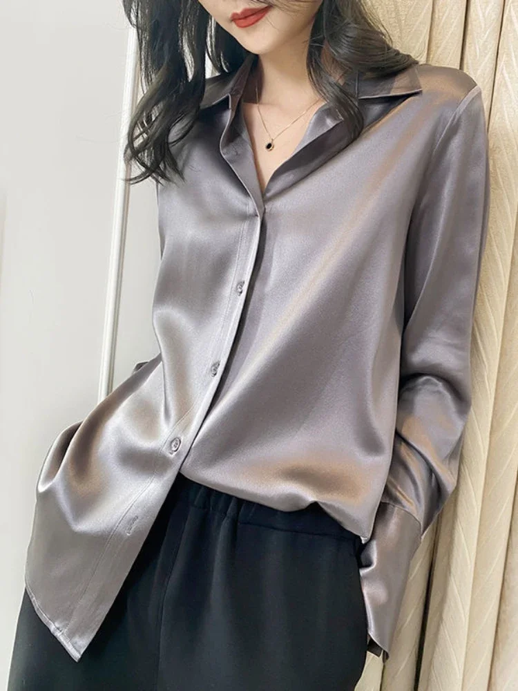 Blusa de moda para mujer, camisa blanca de manga larga, blusa de seda elegante para verano, 2022