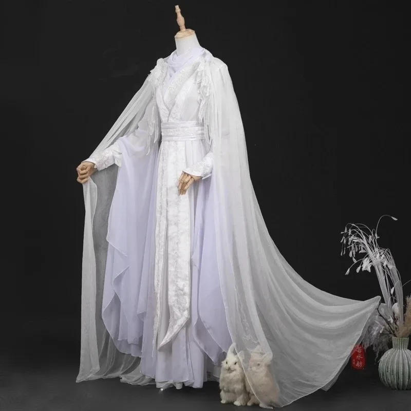 Bendición oficial del cielo Xie Lian, pelucas de disfraz, accesorio de bambú, traje HanFu blanco, tela de Halloween, sombrero Tian Guan Ci Fu mb.3