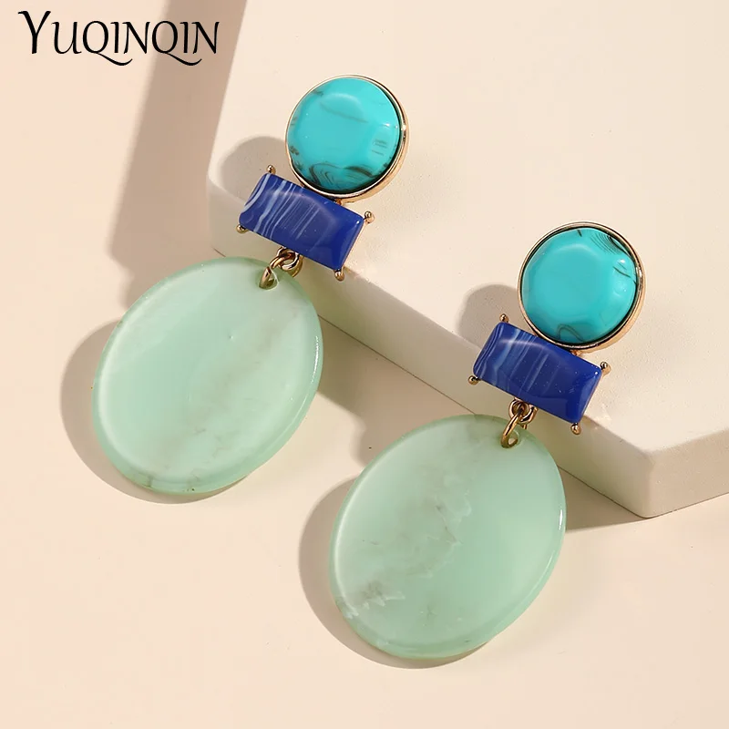 Trendy New Korean Big Drop Earrings For Women Fashion Jewelry Resin Geometric Long Earings Round Dangle Vintage Brincos Gift