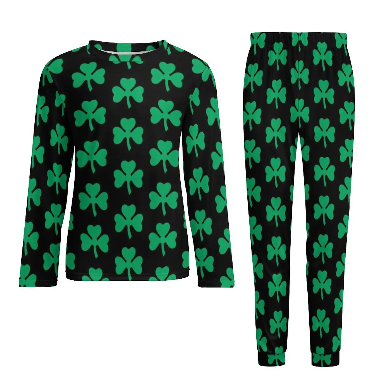 Conjuntos de pijama masculino manga comprida trevo verde irlandês, terno macio para casa, gráfico de quarto, dia de São Patrício, diário, 2 peças, 5XL