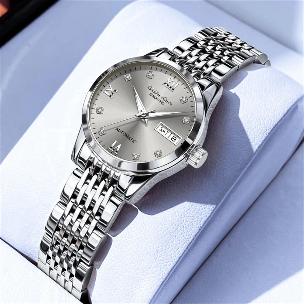 

GUANQIN Women's Watches Casual Fashion Fine Steel Original Brand Automatic Mechanical Wristwatch for Lady Waterproof Luminous