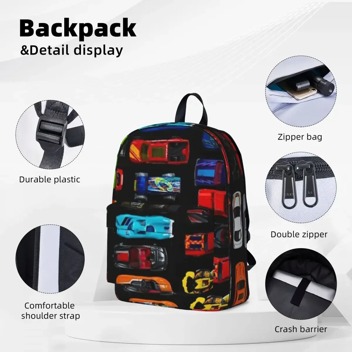 Cars, Cars And Cars Backpack Waterproof Children School Bag Laptop Rucksack Travel Rucksack Large Capacity Bookbag