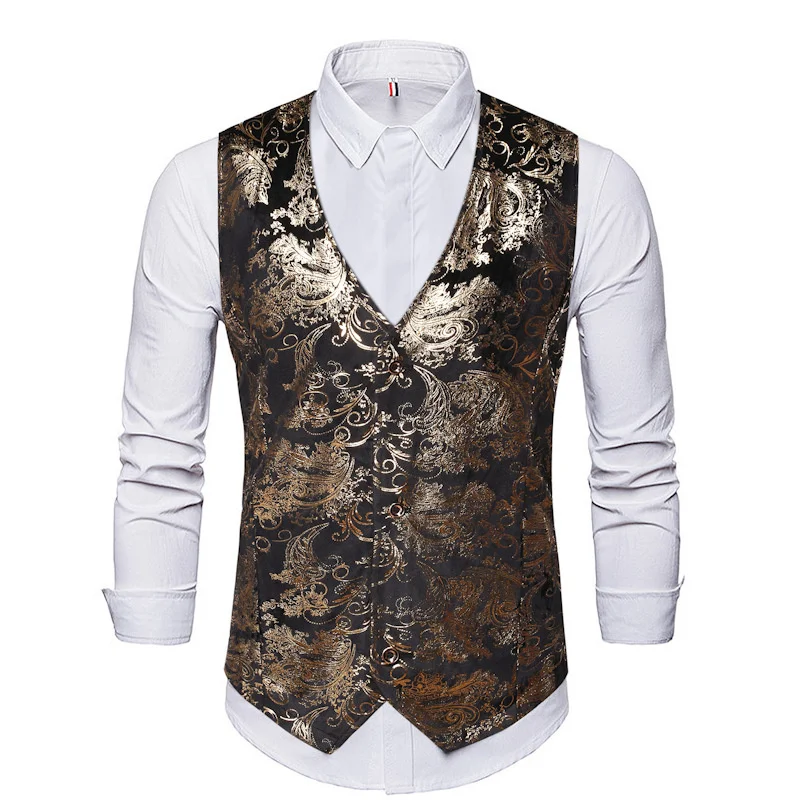 

New Gold Silver Blue Black Office Vest Men V-neck Vintage Men's Vests Waistcoat Formal Suits Vest Party Club Dance Vest Male