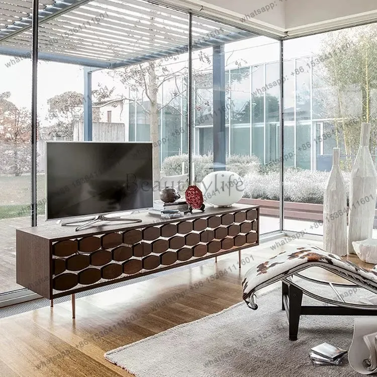 

Italian light luxury solid wood wall TV cabinet modern simple design living room creative entrance cabinet
