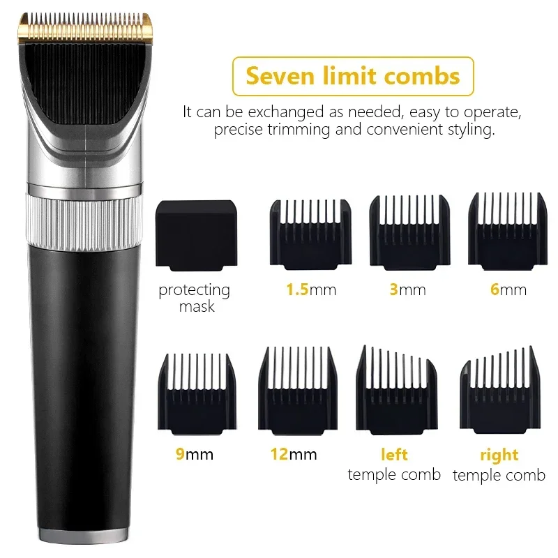 Cortadora de pelo profesional para hombre, máquina para cortar el cabello, digital, recargable por USB, con cuchilla de cerámica