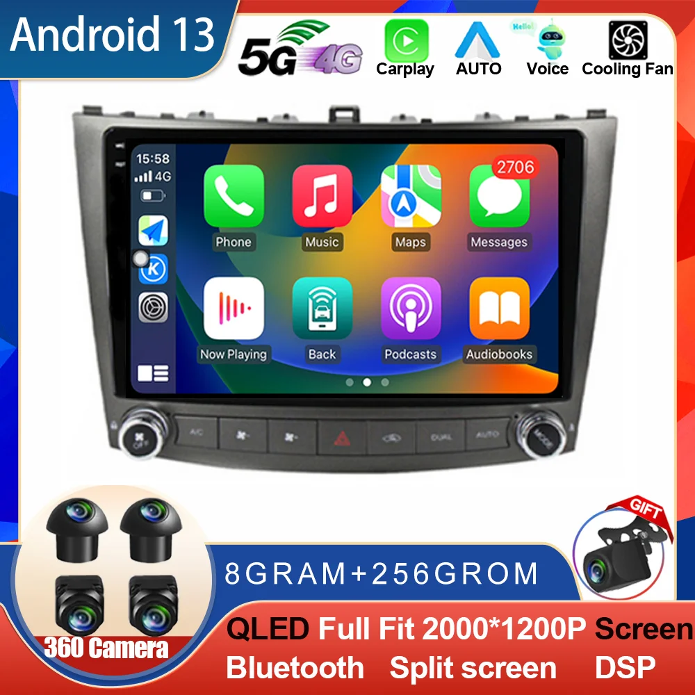 

Android 13 для Lexus IS250 IS300 IS200 IS220 IS350 2005 - 2012 автомобильное радио GPS мультимедийный плеер Видео QLED 360 камера навигация