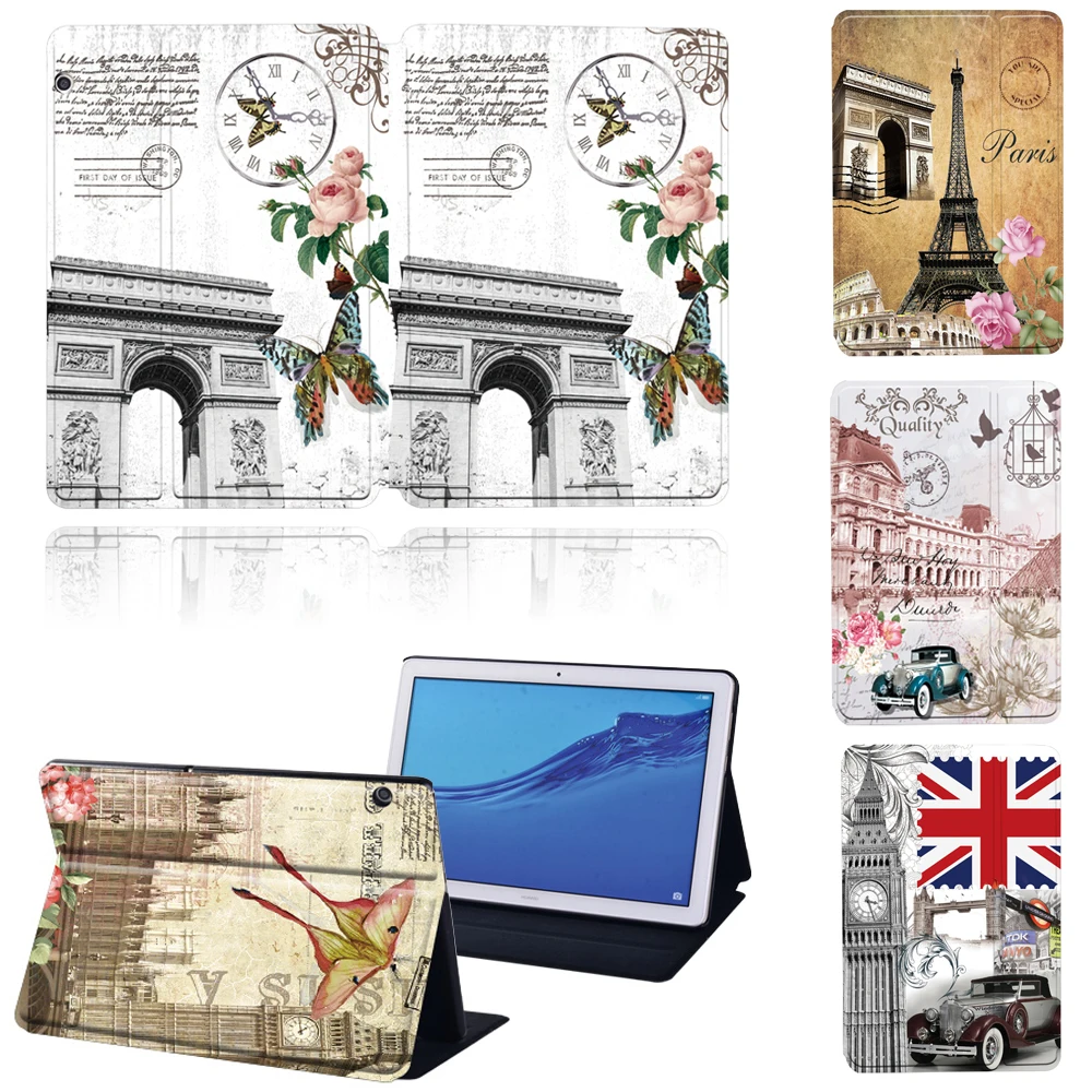 

Case PU Leather Case for MediaPad M5 10.8 T3 8.0 Funda Huaewi MediaPad T5 10 10.1 Case T3 10 9.6 Stand Cover Retro Pattern