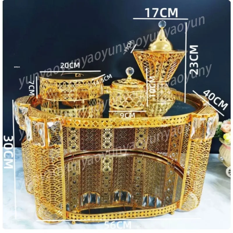 European Table Incense Set Crystal Sugar Bowl Metal Stand Dining Decor Centerpiece