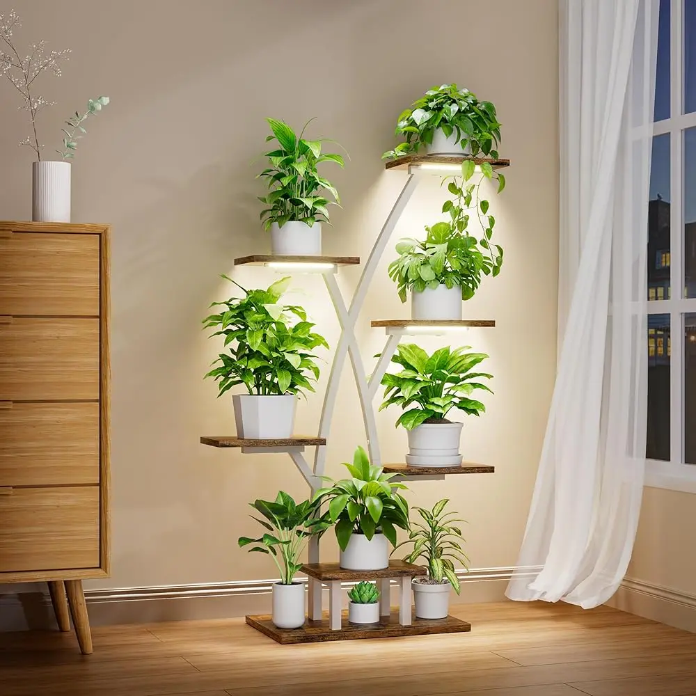 

Plant Stand Indoor With Grow Lights - 7 Tiered Plant Shelf Indoor, Corner Plant Stands For Indoor Plants Multiple, 42"" Metal