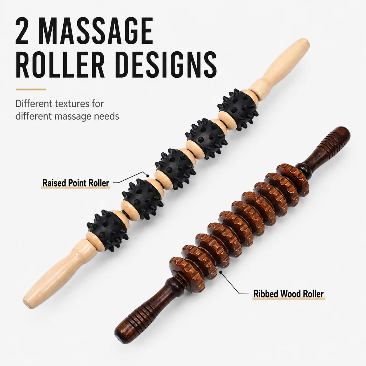 Wooden Massage Roller Maderotherapy Body Massager Dual Handle Spiked Ribbed Roller for Legs Back Arms Neck Muscle Relaxation
