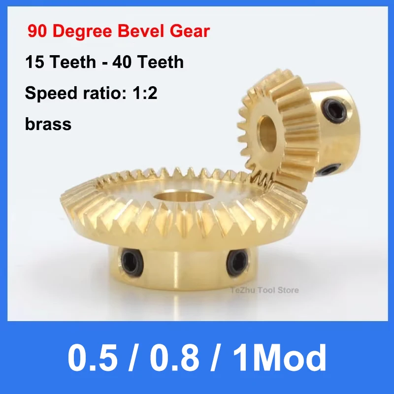 

1Pcs 0.5/0.8/1Mod 1:2 Brass Bevel Gear 15T- 40T 90 Degree Right Angle Transmission Parts Machine Parts Round Bore & Keyway Bore