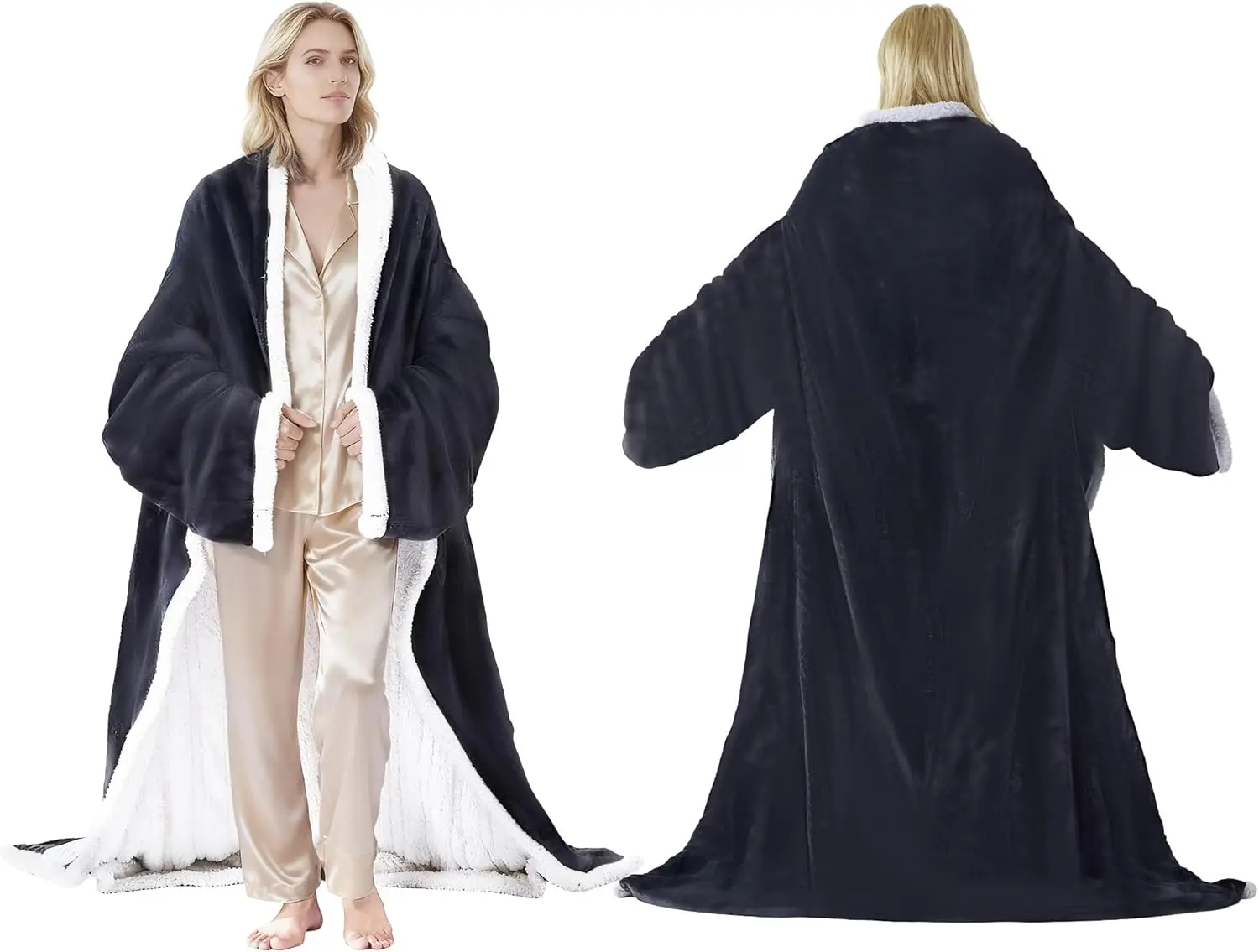Wearable Heated Blanket with Foot Pocket, Electric Snuggle Throw Blanket with Sleeves, Portable Heated Robe