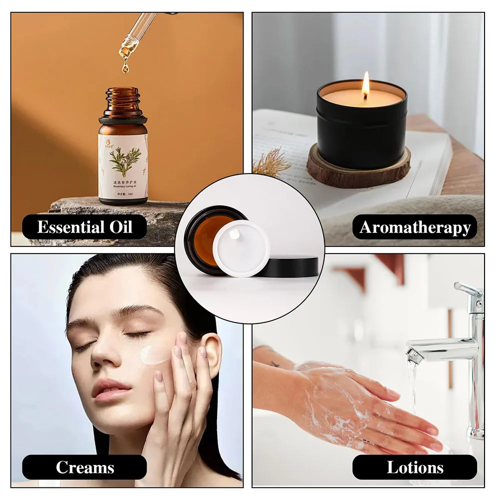 10Pcs Amber Glass Jars with Lids, 20/30/50ml Small Glass Jars with Inner Liners, Reusable Empty Bottles Round Cosmetic Container