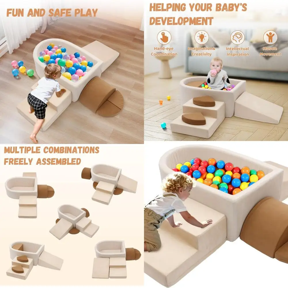 مكعبات تسلق إسفنجية ناعمة للأطفال مكونة من 6 قطع مع حفرة كروية، مجموعة لعب داخلية للأطفال (الكرة غير متضمنة)