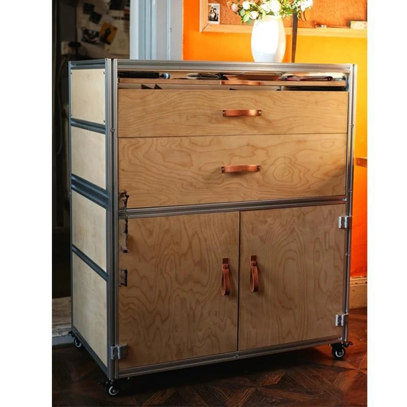 

Aluminum profile dining side cabinet wabi wind birch tea cabinet designer living room bedroom bedside table jewelry cabinet