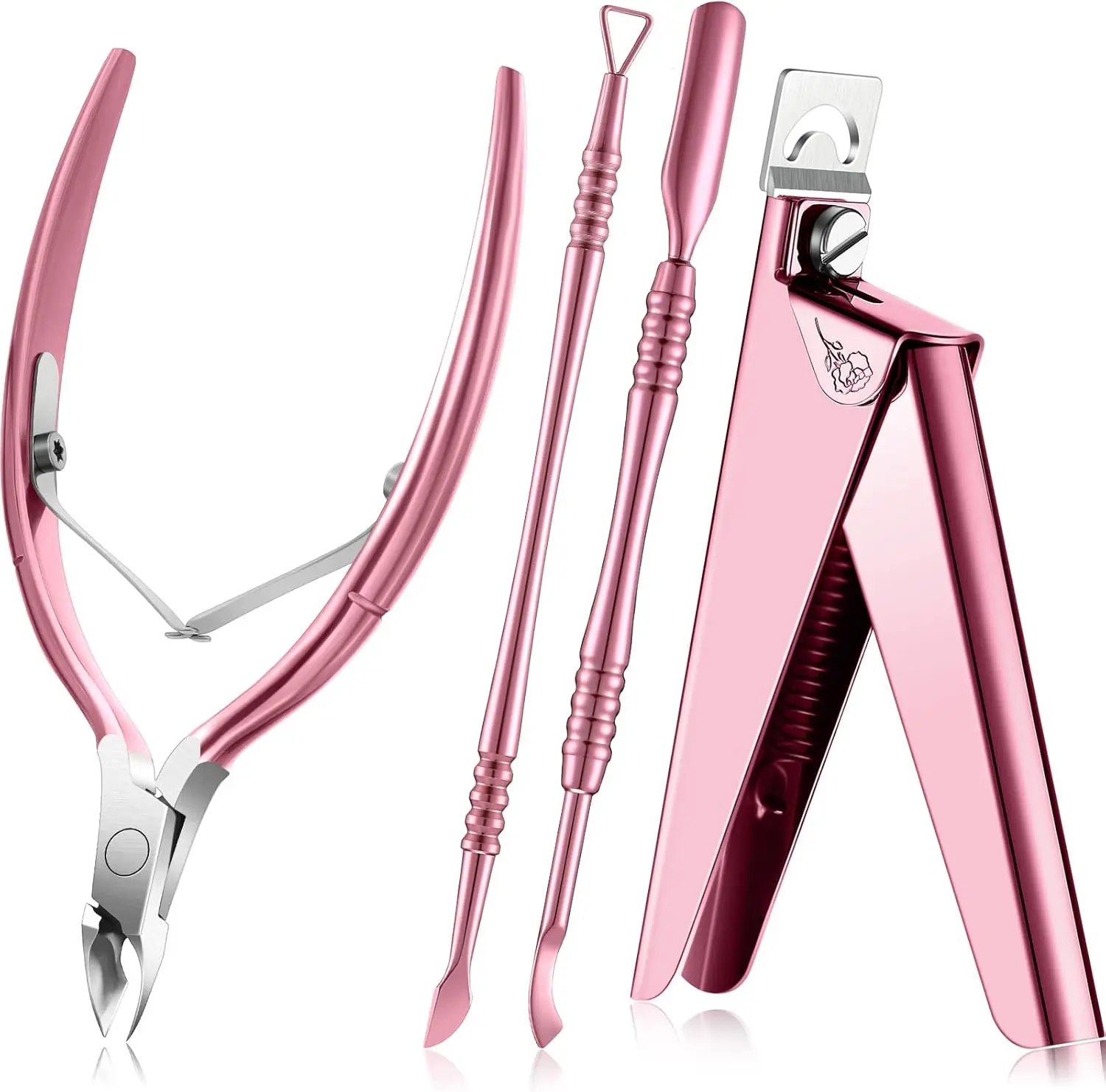 

Acrylic Nail Clippers Kit - 4 in 1 False Nail Cutter, Cuticle Nipper, Pusher & Remover, Stainless Steel Manicure Tools for Salon & Home