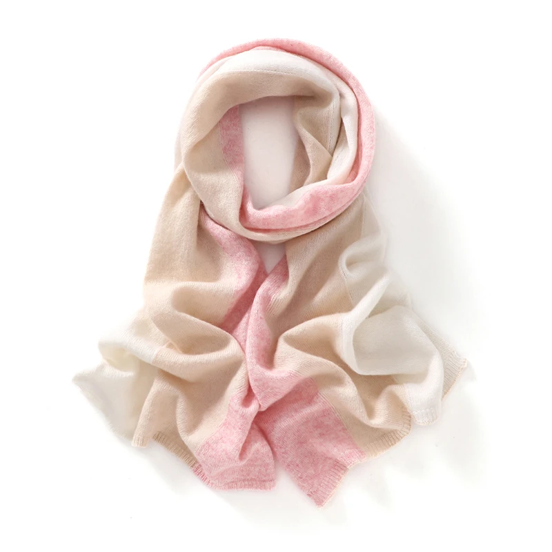 

Knitted Fashion Warm Women's 100% Cashmere Scarf in Autumn and Winter, Color blocked Long Style Trendy Women's Cashmere Scarf