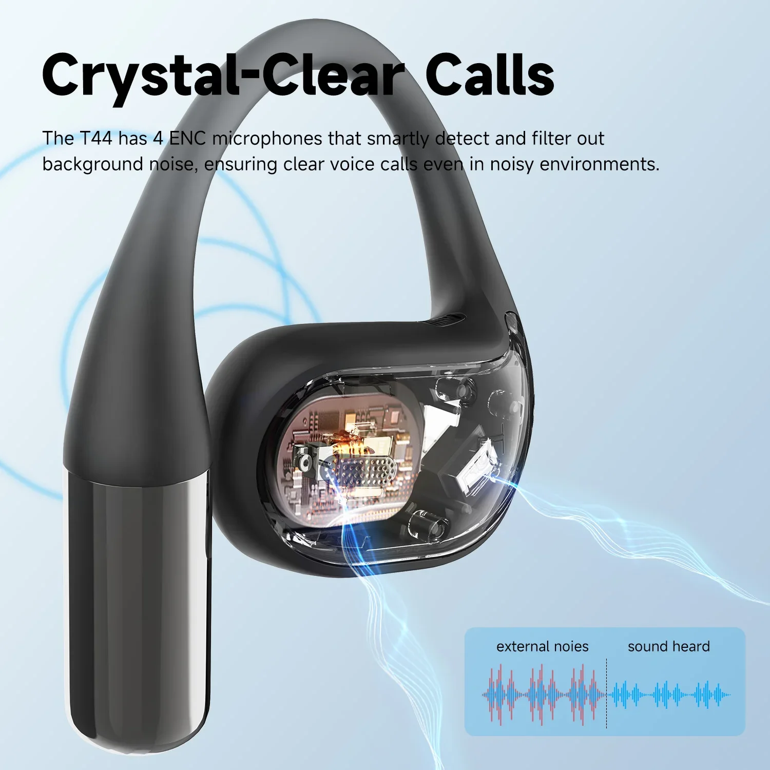 Oneodio SuperEQ T44 سماعات أذن مفتوحة سماعة لاسلكية تعمل بالبلوتوث 5.3 سماعات توصيل هوائي سماعات أذن رياضية مع 4 ENC Mic Bass OWS