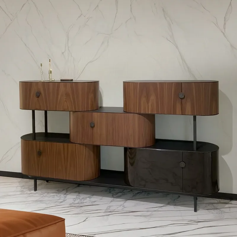Italian light luxury solid wood dining side cabinet, minimalist walnut color partition cabinet, entrance hall, entrance cabinet