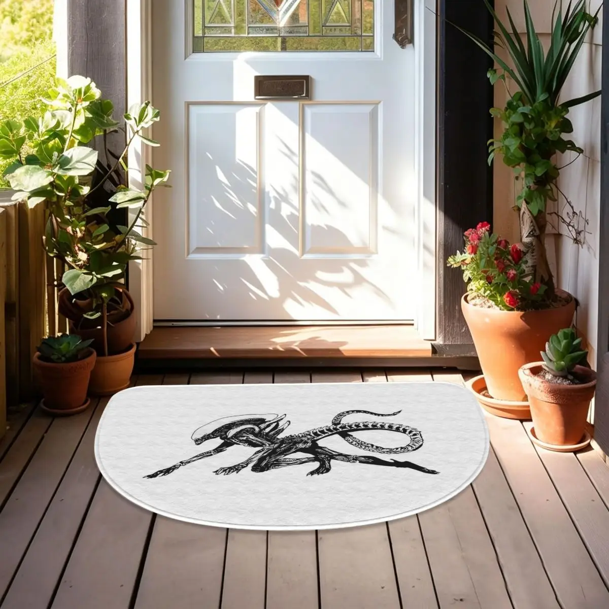 Xenomorph Alien Movie Soft Flannel Half Round Doormat Non Slip Bathroom Mat Absorbent Floor Carpet for Living Room