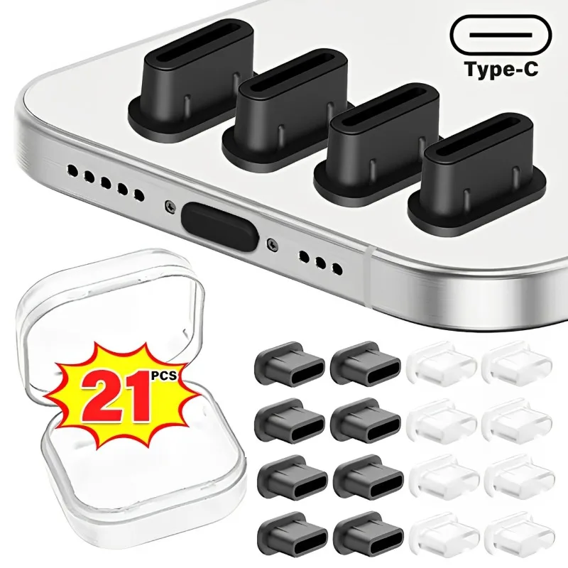 Bouchons Anti-poussière en Silicone de Type C, protecteur de Port de chargement avec boîte de rangement, Port USBC, bouchons Anti-poussière pour Samsung IPhone Xiaomi