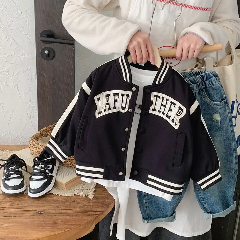 Autumn Children Clothing 2024 Kids Boy Coat letter Embroidery Ribbon Baby Boys Baseball Jacket Trendy 2 3 4 5 6 7 8 9 10 11Years