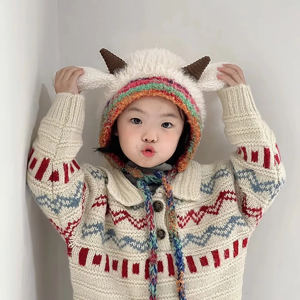 

Универсальная зимняя шапка с героями мультфильмов, регулируемая теплая теплая флисовая шапка ягненка, детские шапочки