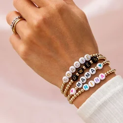 Vlen Customize Name Bracelet for Women Girl Gifts Personalized Letter Bracelet Gold Plated 18 K Beads Stretch Pulseras