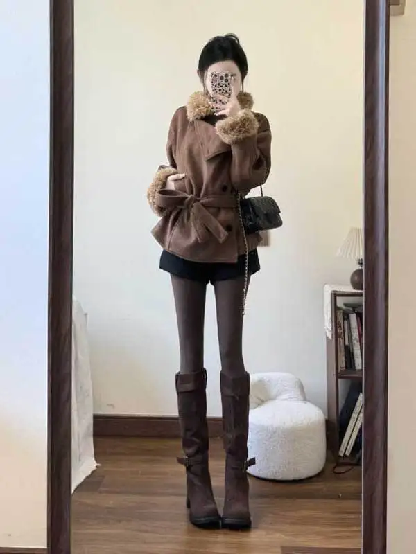 

Ретро-пальто из утолщенной шерсти с воротником-стойкой, приталенное, зимнее, модное, для женщин, элегантное, для повседневной носки