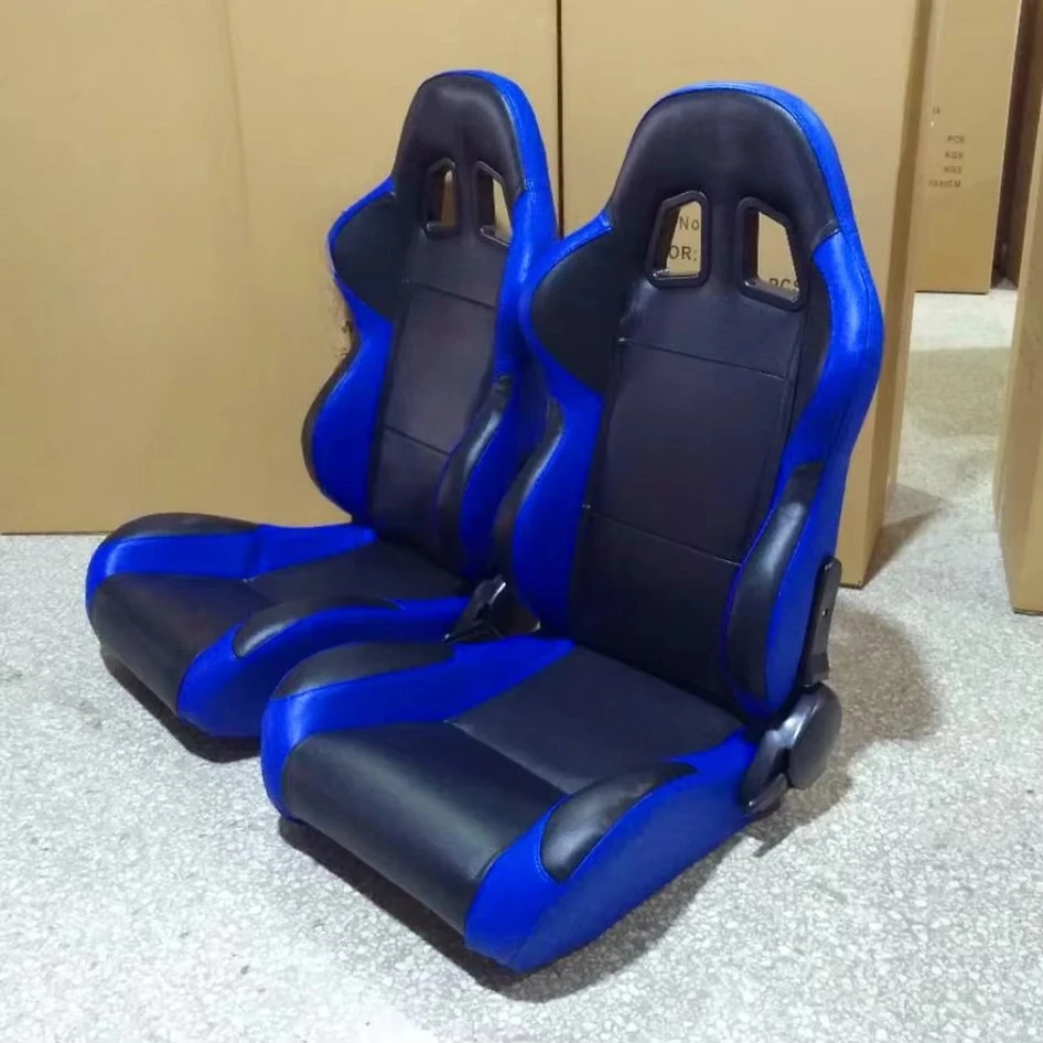 Universal Racing Seat Black‑Blue Adjustable Sport Bucket Car Seat With Single Slider For Auto Modification