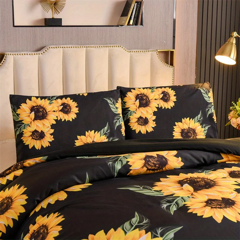 3D floral Duvet Cover Size for Women Yellow Flowers Bedding Set Sunflower Pattern Decor 1 Duvet Cover 2 Pillowcases