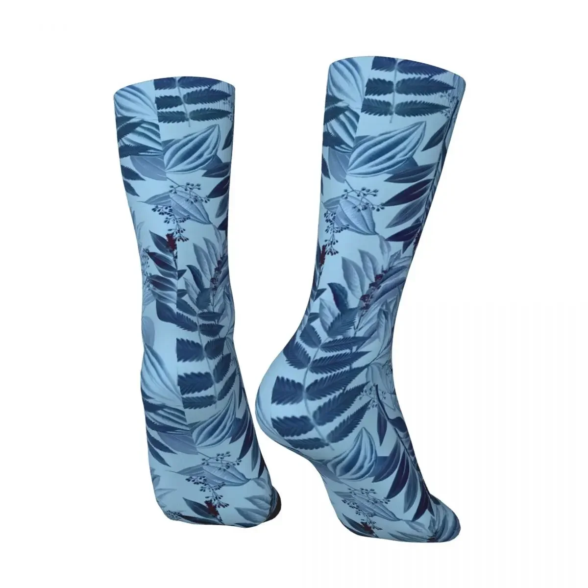 Tropical Blue Leaves Men's Socks Retro Harajuku Street Style Novelty Pattern Crew Sock