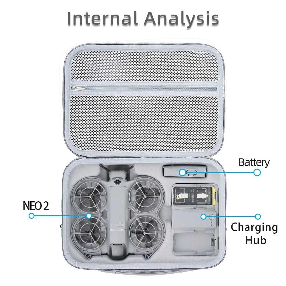 Large Capacity Storage Bag for DJI Neo 2 Drone, Portable Travel Carrying Case with Shoulder Strap, Shockproof Protective Bag