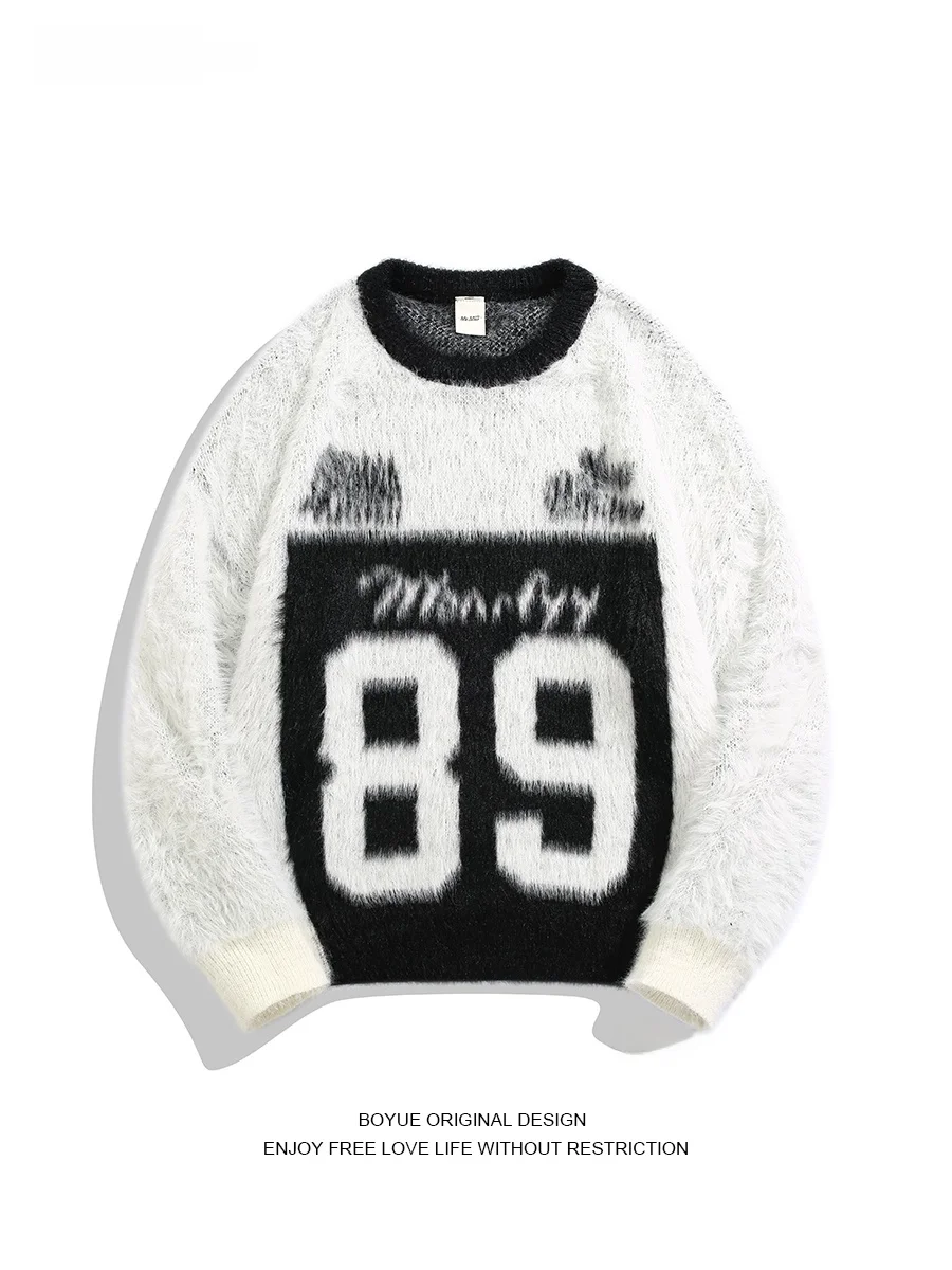 

Boyue Water Rabbit Velvet Knitted Sweater Autumn Winter Casual Sle Color Blo Fluffy Long Sve Men Women Couple Sweater