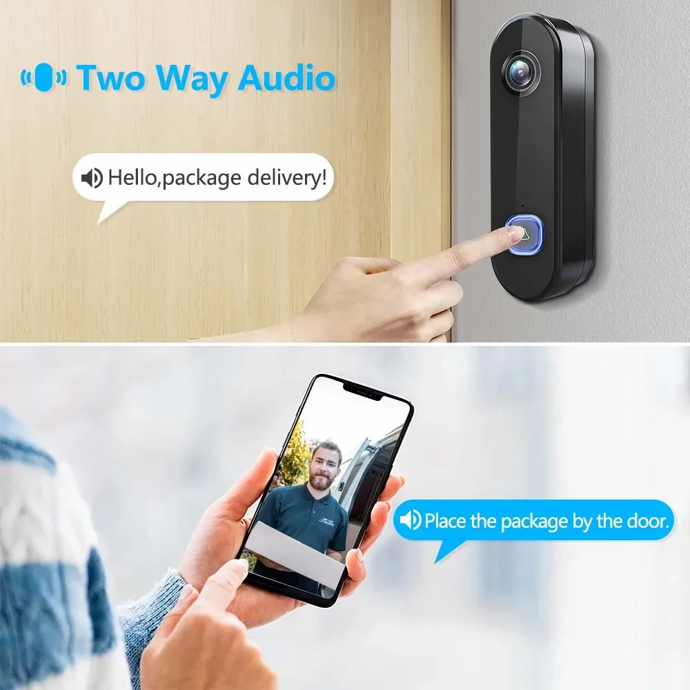 Timbre de vídeo WIFI 1080P, timbre de puerta para teléfono exterior, cámara de seguridad, videoportero IR, visión nocturna, CA, alimentación USB inteligente