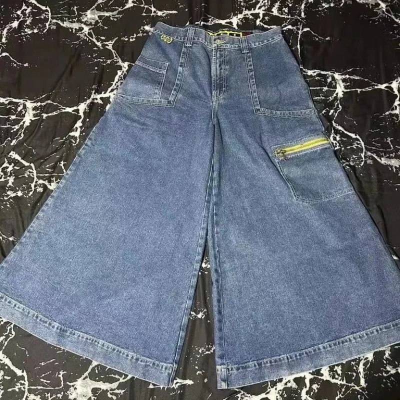 JNCO 헐렁한 청바지, Y2K 하라주쿠 힙합 스트리트웨어, 빈티지 포켓 그래픽 청바지, 남성 여성 미국 하이 웨이스트 와이드 레그 청바지