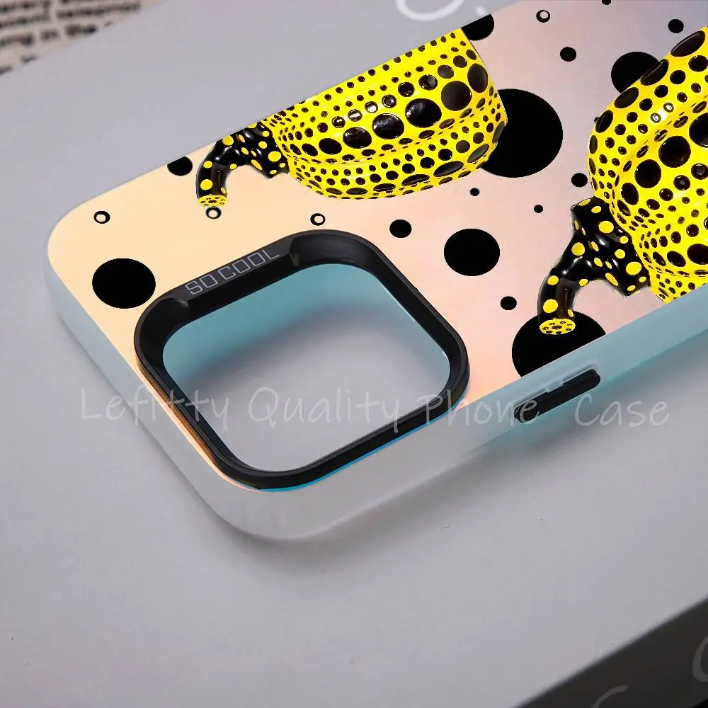 Y-yayoi K-kusama Art1 جراب هاتف ليزر معدني لهاتف آيفون 16 15 14 13 12 11 Pro Max ماتي أورورا متعدد الألوان غطاء متدرج #5