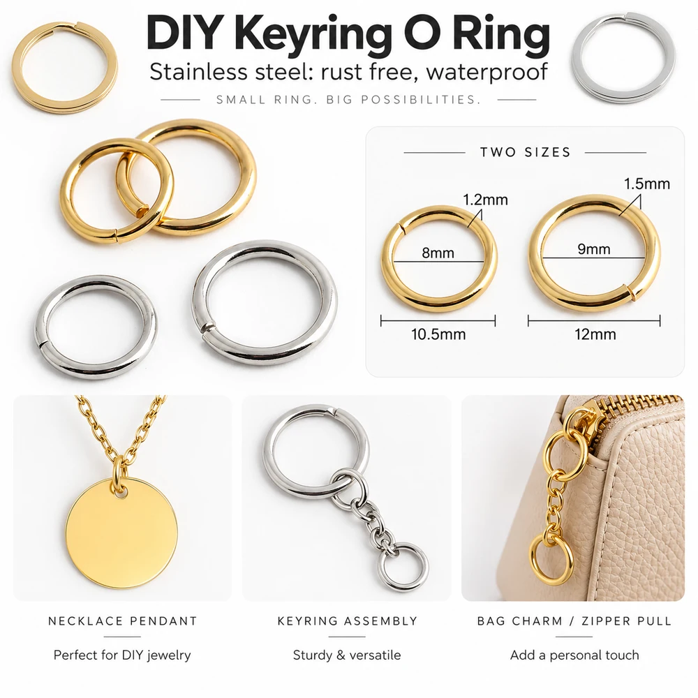 20/50/100PCS 8mm 9mm 18K gold Open Jump Rings Split Rings For Keychain Bag DIY Necklace Bracelet Making Findings Accessories