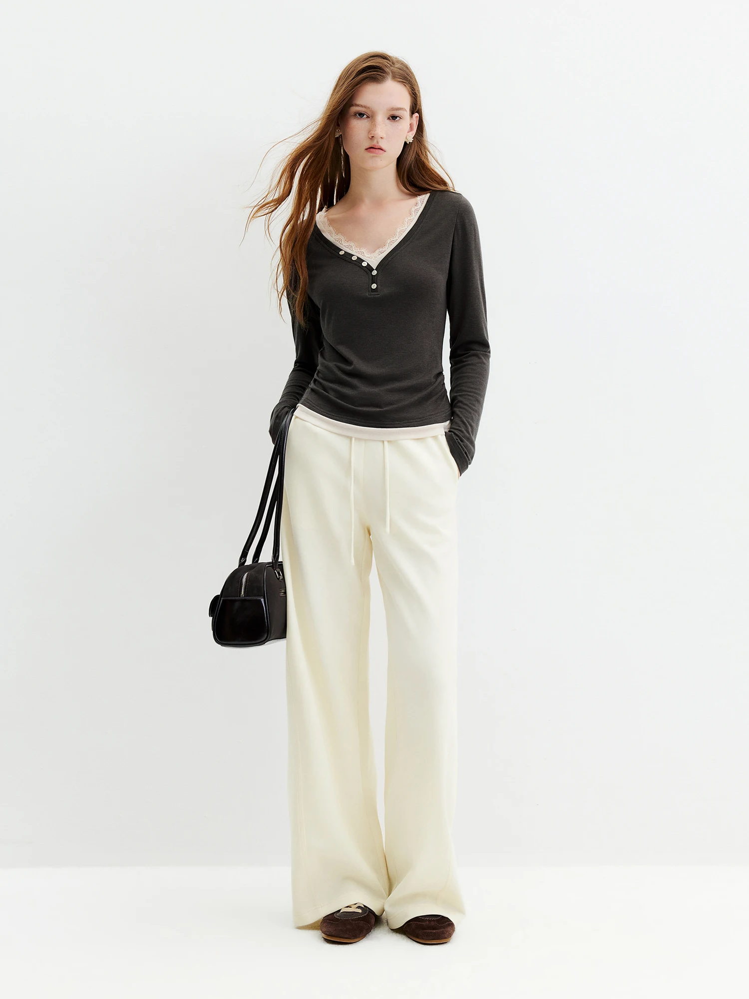 FSLE 2026 Fall Women's High Waisted Barrel Leg Soft Brushed Fleece Jogger Pants - Straight Cut Casual Pants for Daily Wear