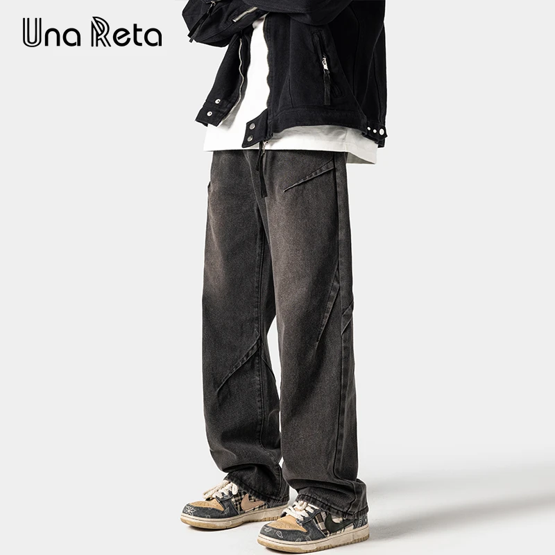 Una Reta Jeans pantaloni uomo 2024 primavera estate New Hip Hop pantaloni larghi Vintage in Denim pantaloni Harajuku per uomo